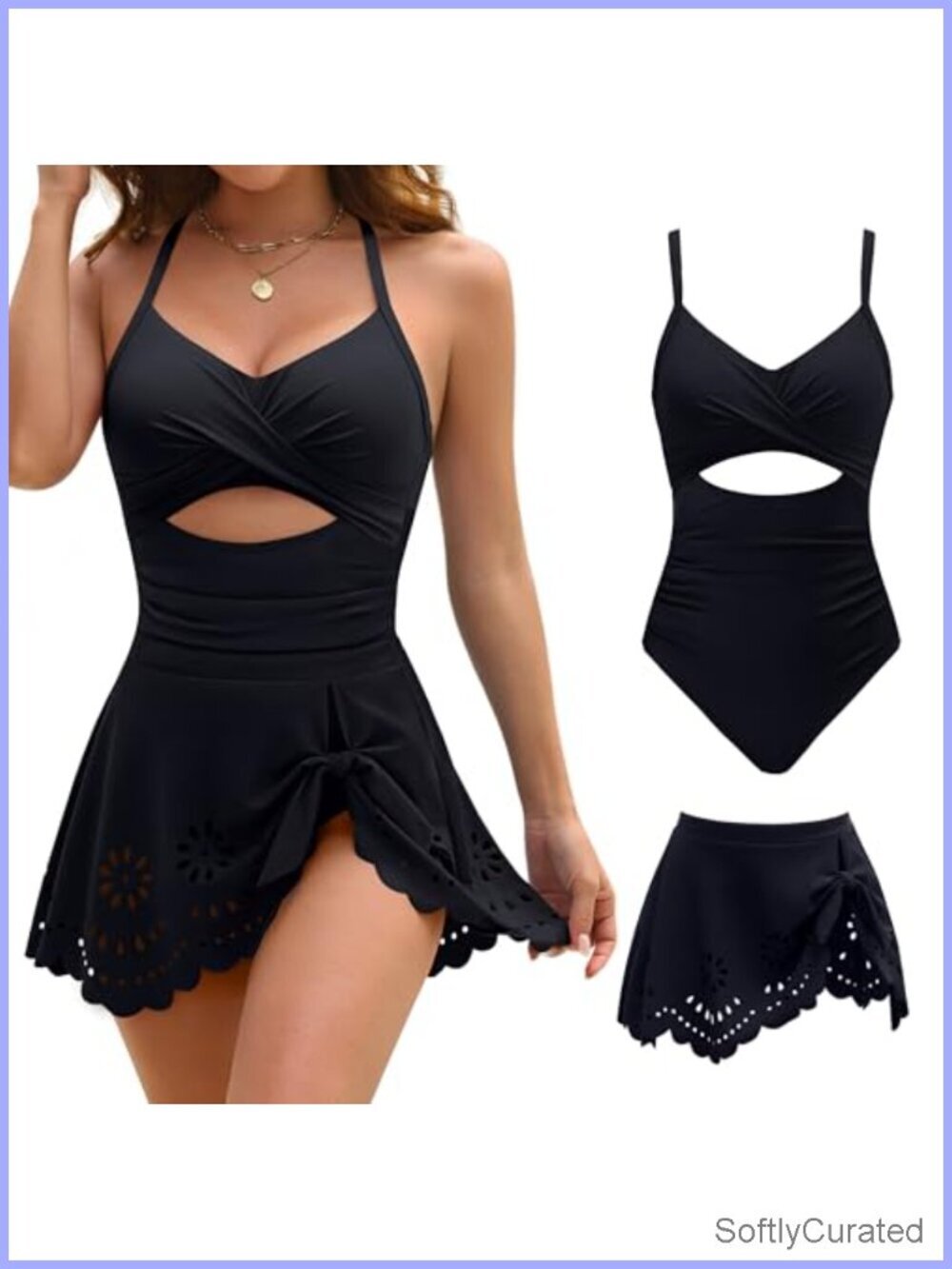 Tummy Control One Piece Swimsuit with Detachable Skirt